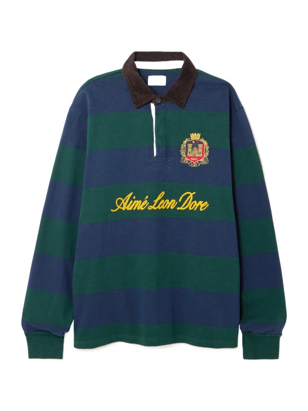 Aime Leon Dore Striped Rugby Polo in Navy & Green